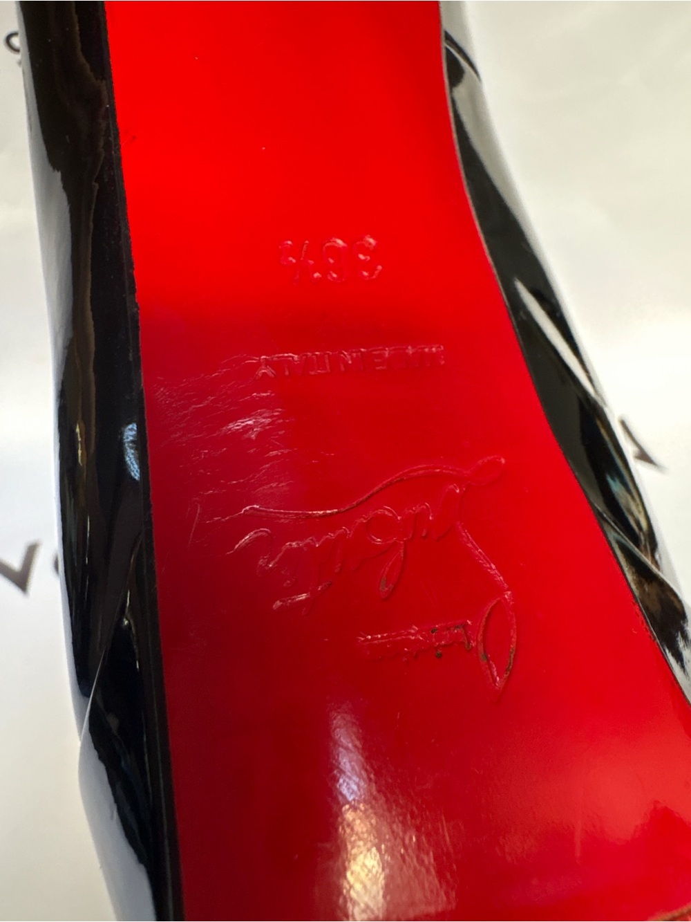 Christian Louboutin Black Patent Leather Platform Pumps with Red Soles - Picture 9 of 9